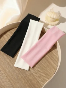 3 Pcs Headbands For Women Non Slip Wide Ribbed Headwraps - Stretchy Elastic Hair Bands For Yoga, Workout, Running & Washing Face - Soft Thick Hair Accessories For Girls (Black, White, Pink) Women Head Scarf Work Out Sweatband - Multicolor - View 3