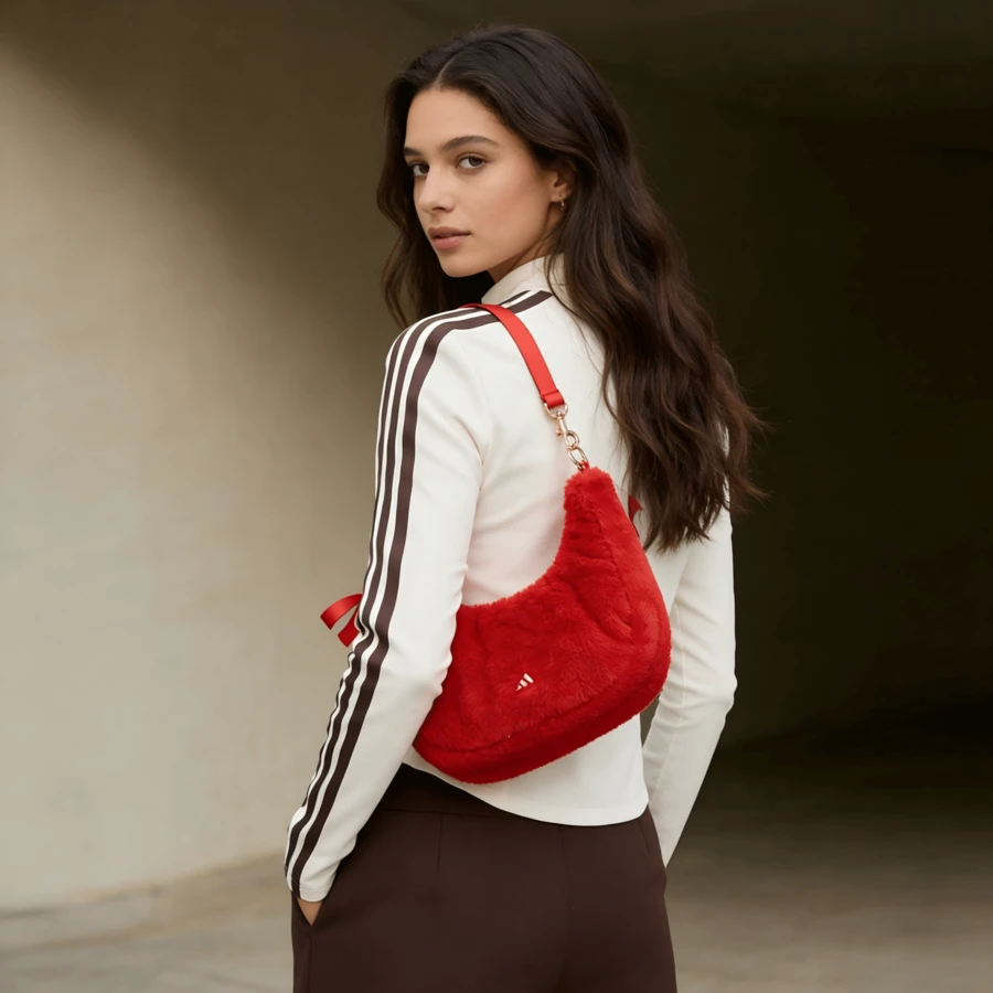 Adidas NEWY W BAG 女士时尚单肩包，休闲通勤简约户外旅行单肩斜挎包 - 淺猩紅 - 查看 1