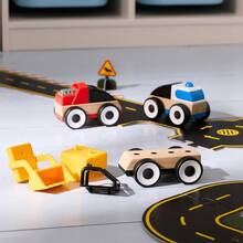 IKEA LILLABO Tetra Pak Car Toy 3-Piece Set, Multi-Colored Nordic Style, 3 Car Models, Solid Wood, Detachable And Assembleable, Helps Develop Hand-Eye Coordination, Daily Play And Educational Interactive Toy For Babies
