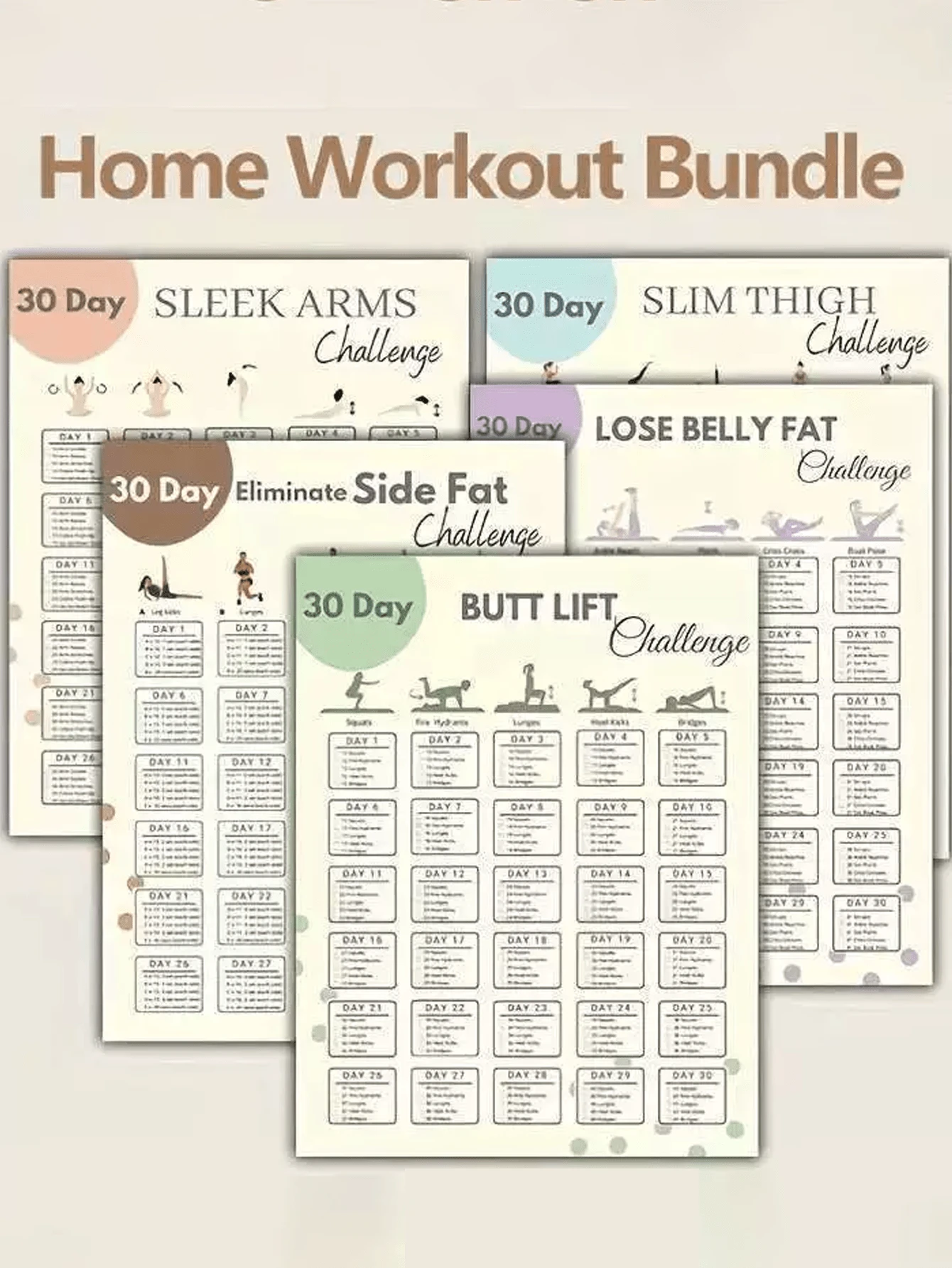 30-Day Yoga Exercise Challenge: Quick Home Workout & Body Shaping, Waterproof Pilates Fitness Guide - Multicolor - View 1