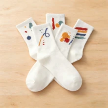 5/10 Pairs Women's Socks, Breathable & Comfortable, Sweet Style Mid-Rise Design, Fashionable Ruffle Trim, Graffiti Pattern, Japanese Knee-High Autumn/Winter Socks - Multicolor - View 7