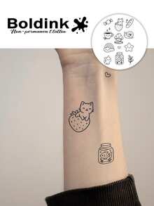 Boldink 1张可爱简约动物系列装饰性临时防水纹身贴纸，持久1-2周，植物和果汁灵感设计，是秋冬季身体装饰的理想之选，男女皆宜。