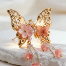 1 Pair Black Velvet Bow Knot Earrings, Sweet & Elegant Long Tassel Drop Earrings For Women, Suitable For Autumn/Winter Valentines,Mom,Mother,Mother's Day,Gift Everyday Wear For Holiday Parties - 香檳色 - 查看 2