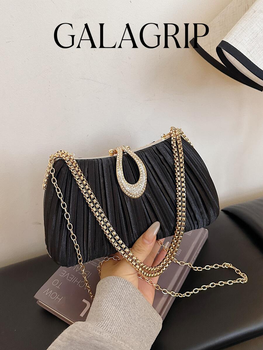 1pc Fashionable Minimalist High-End Party/Banquet Clutch Bag, Suitable As Gift For Friends - Black - View 1