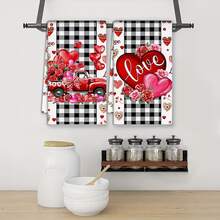 2/4/48片装厨房抹布，情人节爱心玫瑰卡车图案涤纶抹布，柔软吸水，适合日常厨房清洁，也可作为婚礼或节日装饰，增添浪漫氛围，厨房装饰毛巾，情人节，婚礼装饰 - 彩色 - 查看 10