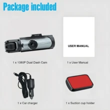 双镜头行车记录仪带夜视功能，双 1080P 前置和嵌入式摄像头，广角车载 DVR，3.16 英寸 IPS 屏幕，24 小时运动传感器停车模式，32GB 存储卡循环录制 - 黑色 - 查看 13