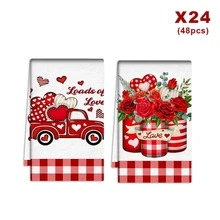 2/4/48片装厨房抹布，情人节爱心玫瑰卡车图案涤纶抹布，柔软吸水，适合日常厨房清洁，也可作为婚礼或节日装饰，增添浪漫氛围，厨房装饰毛巾，情人节，婚礼装饰 - 彩色 - 查看 14
