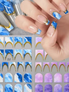 1片3D豹纹大理石美甲贴纸金色遮盖法式线条美甲滑块自粘式美甲装饰指甲用品指甲贴纸 - 彩色 - 查看 2