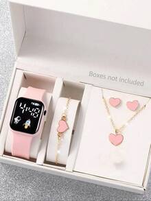 5pcs/Set Women's Fashion Wrist Watches, Versatile High-End Ladies Watch Set - Pink - View 1