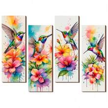 4pcs Decorative Art Hummingbird Ink Floral Wreath Wooden Wall Decor, Farmhouse Style, Versatile Use, Animal Theme, Suitable For Bedroom, Home, Apartment, Bathroom, Valentine's Day Gift For Girlfriend Or Mother, Commemorative Gift - No Power Or Battery Required, 2D Flat, Perfect Room Decoration - Multicolor - View 8