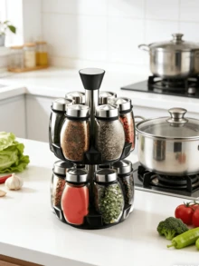 [US-Based Shipping]12JAR Set Large Capacity Revolving Spice Rack Tower - 360° Rotation, Organizer Storage For Kitchen, Spice Stand Holder, Spinning Countertop Herb And Spice Rack Organizer With 12 Glass Jar Bottles Set. Lead-Free, Polished Metal, Glass Containers - Space-Saving Kitchen Organizer With 12 Glass Spice Refill Jars For Cabinet Countertop (Spices Not Included). Adjustable Outlet Size, The Cap Has Three Kinds Of Discharge Ports And It Can Be Rotated According To The Particle Size, And The 360°Rotation Can Be Switched At Will. Large Bottle Mouth, Easy And Convenient When Filling The Seasoning, Will Not Spill Easily, Dustproof And Moisture-Proof, Good Airtightness.They Are Easy To Clean, And Can Be Thrown On The Dishwasher So You Don't Have To Scrub Again. - 彩色 - 查看 10