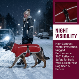 IISVGE 保暖防水防风狗狗冬季外套 - 保暖内衬、反光条、可调节、带牵引绳孔、可机洗、通过认证，适合小型、中型和大型犬，寒冷天气户外外套