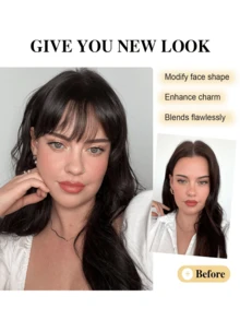 夹式刘海，真人发刘海，带鬓角刘海，隐形夹式刘海，柔软法式刘海，女士刘海，自然逼真，适合日常佩戴，轻盈飘逸的刘海假发，深棕色及多种颜色可选 - 彩色 - 查看 8