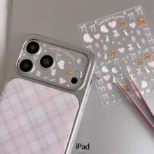 Película para lente de Apple 17 Pro/ProMax + Pegatina, pegatina decorativa transparente DIY, pegatina de osito de peluche aplicable a protector diario, oficina, hogar, protector de lente, cubierta de cámara de teléfono a prueba de agua, a prueba de golpes, resistente a caídas y arañazos - Rosa Pálido - Ver 2