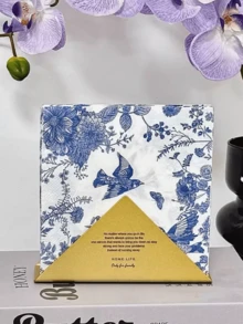 20pcs/Set Blue Floral Pattern Napkins, Suitable For Collage Decoration, Wedding Birthday Party Decoration, Restaurant And Cafe - Multicolor - View 6