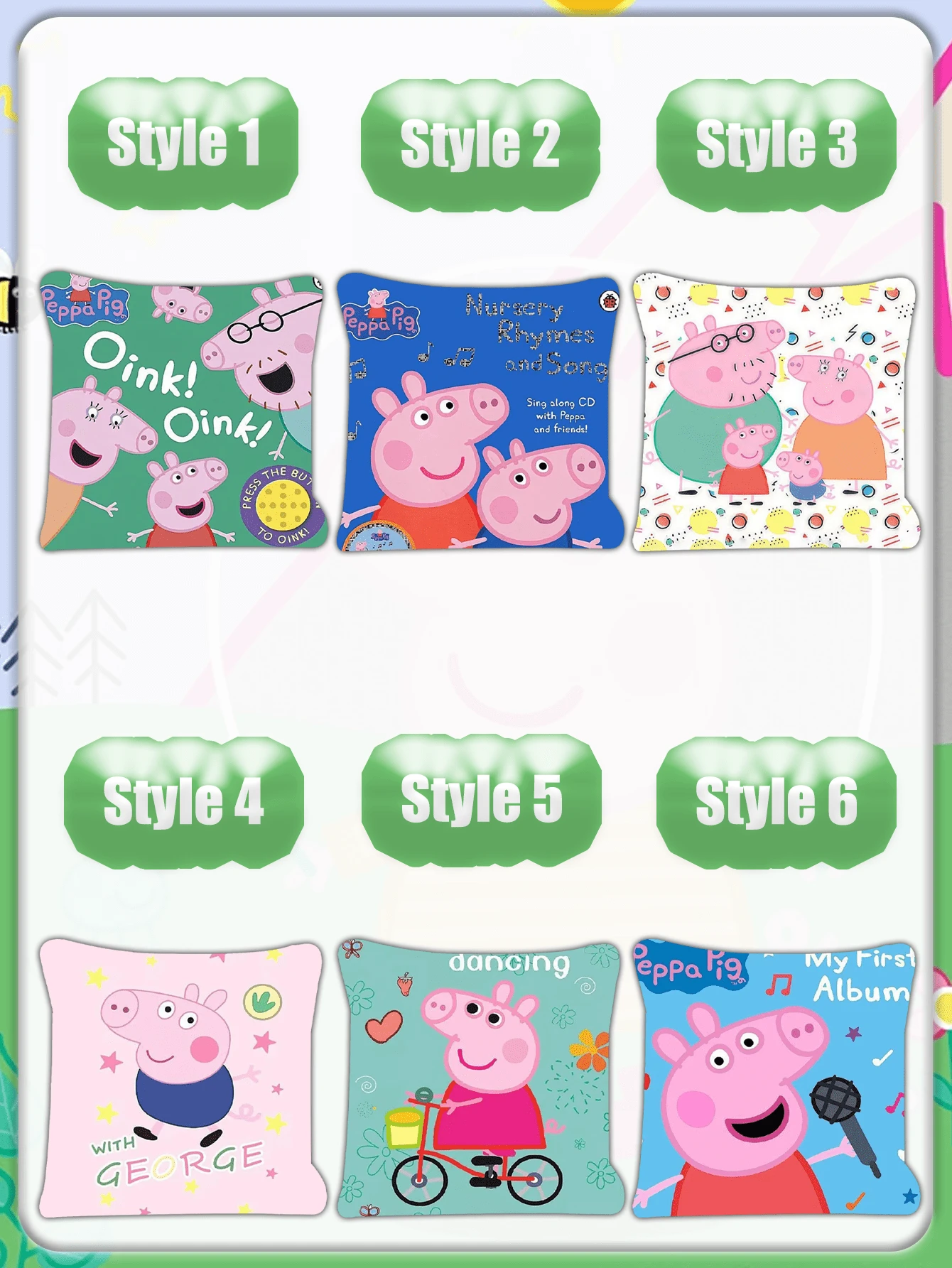 Conjunto de Almofada de Pelúcia com Tema de Desenho Animado Peppa Pig e George como Presente de Aniversário - Multicolorido - Visão 1