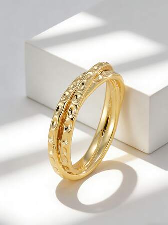 Charm-In Anello in oro placcato a doppio strato con texture di perline - accessorio retrò per uso quotidiano, appuntamenti serali e uscite nel weekend, dolce regalo per lei