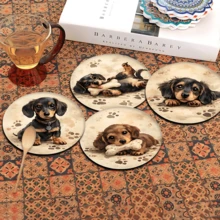 6pcs Cute Dog Pattern Coaster Set, Home Decor Absorbent Silicone Coasters For Tea Cup, Water Glass, Wine Glass, Coffee Mug, Dining Table, Suitable For Home, Party, Kitchen Accessories, All Season - Multicolor - View 9