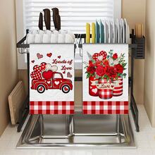 2/4/48片装厨房抹布，情人节爱心玫瑰卡车图案涤纶抹布，柔软吸水，适合日常厨房清洁，也可作为婚礼或节日装饰，增添浪漫氛围，厨房装饰毛巾，情人节，婚礼装饰 - 彩色 - 查看 8