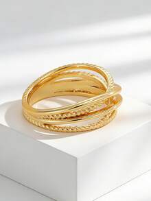 Charm-In Women's Gold-Plated Multi-Layer Twisted Rope Ring - Modern Minimalist Style For Daily Outfits & Friendship Gift - Gold - View 3