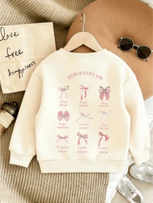 Girls Autumn/Winter Cute Confident Slogan "God Said I Am..." Graphic Print Hoodie, Casual Fashionable Loose Comfortable, Suitable For Daily Wear, Sports, Travel. Soft And Comfortable Fabric, Suitable For Spring/Autumn Street Activities And Daily Wear. Girls Clothing. Girls Apparel. - Apricot - View 4