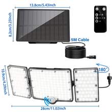 226 LED Solar Wall Lights With Motion Sensor, 3 Modes & Remote Control, 16.4ft Cable, 3 Adjustable Solar Floodlights, 270° Wide Angle Lighting, IP65 Waterproof, For Yard, Garage, Porch And Patio - White Light - View 3