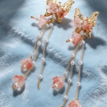 1 Pair Black Velvet Bow Knot Earrings, Sweet & Elegant Long Tassel Drop Earrings For Women, Suitable For Autumn/Winter Valentines,Mom,Mother,Mother's Day,Gift Everyday Wear For Holiday Parties - 香檳色 - 查看 3