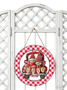 Gnome Valentine's Day Wreath Sign, Round Door Decor, Wooden Wall Decoration, Suitable For Home, Patio, Living Room, And Bedroom As A Festive Welcome Decoration, Perfect Valentine's Gift - Multicolor - View 3