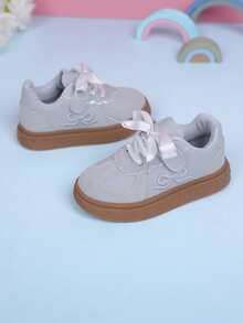 1 Pair Girls' Canvas Sneakers, New Spring/Summer Children Sports Shoes, Big Kids Soft Bottom Running Shoes - Grey - View 10