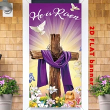 2D Plane1pc, Happy Easter Door Cover Decoration, Polyester He Is Risen Pattern Spring Porch Sign Holiday Party Front Door Hanging Background Indoor Outdoor Banner Home Decor 70x35 Inch - 1 Item - View 4