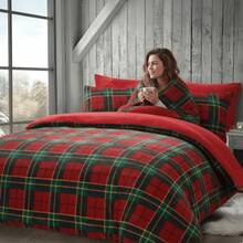 Teddy Check Fleece Duvet Cover Set Soft Cosy Warm Checked Teddy Bear Bedding Set - Red - View 2