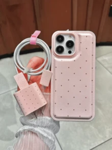 5pcs/Set Phone Case + Data Cable Protection Case Set, Minimalist Polka Dot Pattern, Fast Charging Adapter Protective Cover Compatible With IPhone 17/17 Pro A Max/Air/7/8/7p/8p/X/XS/XR/XS Max/11/11 Pro/11 Pro Max/12/12 Pro/12 Pro Max/12 Mini/13/13 Pro/13 Pro Max/13 Mini/14/14 Pro/14 Plus/14 Pro Max/15/15 Pro/15 Plus/15 Pro Max/16/16 Pro/16 Pro Max/16 Plus/17/17 Pro/17 Pro Max/17 Air, Valentine's Day Gift - Pink - View 1