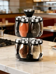 [US-Based Shipping]12JAR Set Large Capacity Revolving Spice Rack Tower - 360° Rotation, Organizer Storage For Kitchen, Spice Stand Holder, Spinning Countertop Herb And Spice Rack Organizer With 12 Glass Jar Bottles Set. Lead-Free, Polished Metal, Glass Containers - Space-Saving Kitchen Organizer With 12 Glass Spice Refill Jars For Cabinet Countertop (Spices Not Included). Adjustable Outlet Size, The Cap Has Three Kinds Of Discharge Ports And It Can Be Rotated According To The Particle Size, And The 360°Rotation Can Be Switched At Will. Large Bottle Mouth, Easy And Convenient When Filling The Seasoning, Will Not Spill Easily, Dustproof And Moisture-Proof, Good Airtightness.They Are Easy To Clean, And Can Be Thrown On The Dishwasher So You Don't Have To Scrub Again. - 彩色 - 查看 12
