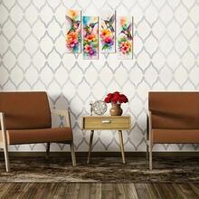 4pcs Decorative Art Hummingbird Ink Floral Wreath Wooden Wall Decor, Farmhouse Style, Versatile Use, Animal Theme, Suitable For Bedroom, Home, Apartment, Bathroom, Valentine's Day Gift For Girlfriend Or Mother, Commemorative Gift - No Power Or Battery Required, 2D Flat, Perfect Room Decoration - Multicolor - View 3