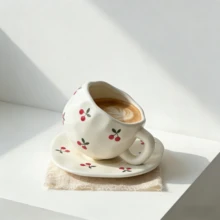 1 set tasse à café et soucoupe coréen mignon, en céramique, style minimaliste, article ménager, tasse à eau, latte de bureau, grande tasse à café, convient pour le matcha, le cold brew, le thé du Moyen-Orient, le café arabe, la grande tasse à café américaine, excellent cadeau pour les amis et la famille - Multicolore - Voir 5