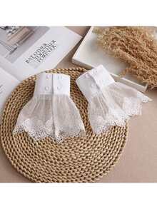 1 Pair Women's Fabric Flared Decorative Cuff Sleeves, Suitable For Outings And Party Outfits,Travel,Festival - White-161 - View 4