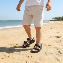 儿童凉鞋，男女童休闲魔术贴凉鞋，轻便软底幼儿及小童/大童沙滩鞋，时尚凉鞋 - 黑色 - 查看 3