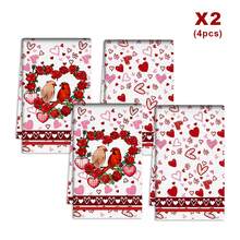 2/4/48片装厨房抹布，情人节爱心玫瑰卡车图案涤纶抹布，柔软吸水，适合日常厨房清洁，也可作为婚礼或节日装饰，增添浪漫氛围，厨房装饰毛巾，情人节，婚礼装饰 - 彩色 - 查看 15