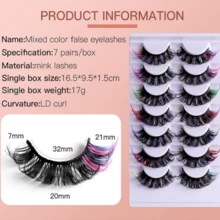 Colorful 3D Mink False Eyelashes: Vivid Hues, Long Curled. Handmade Premium Fiber, Reusable. Perfect For Daily Wear, Dates, Parties & Cosplay - 彩色 - 查看 6