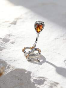 1件装女士暗黑朋克风锆石蛇形肚脐环，女士身体穿刺肚脐饰品，适合日常佩戴、派对、海滩度假装扮 - 蛇 - 查看 2