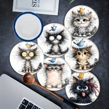 Bộ 6 đế lót ly họa tiết chim và mèo, đế lót ly silicon thấm hút dùng trang trí nhà cửa cho tách trà, ly nước, ly rượu vang, cốc cà phê, phù hợp cho gia đình, tiệc tùng, phụ kiện nhà bếp, mọi mùa. - Nhiều màu - Xem 2