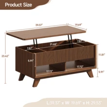 ONBRILL Walnut Lift Top Coffee Table, 47.2" Mid Century Modern Coffee Table With Storage, Rising Pull Up Wood Fluted Modern Center For Living Room, Office - Coffee Brown - View 3