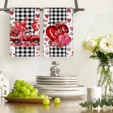 2/4/48片装厨房抹布，情人节爱心玫瑰卡车图案涤纶抹布，柔软吸水，适合日常厨房清洁，也可作为婚礼或节日装饰，增添浪漫氛围，厨房装饰毛巾，情人节，婚礼装饰 - 彩色 - 查看 4