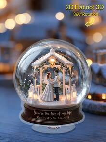 2D Flat, Rotating Acrylic Snow Globe Wedding/Valentine's Decoration, Acrylic Globe With Couple Figurine- Quiet Rotating Winter Scene Night Sky, Elegant Village Ornament For Home/Office Desk, Twinkling Snow Globe Decorations For Holiday Tabletop Display ( & S), Lightweight Holiday Plaque For Year-Round Decorative Sign, 2D Flat, Ideal Gift For Home Decoration, Valentine's Day, Easter, Halloween, Graduation Ceremonies, And Home Decor - Multicolor - View 3