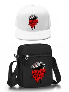 1件/2件装“永不放弃”字母图案印花Y2K街头风棒球帽及可调节斜挎包，男女通用户外运动帽和单肩包，送给自己和朋友的礼物