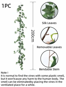 Nejlue Artificial Flowers/Plants1111 Home & Living 1件人造藤蔓带叶家居装饰，仿真常春藤花环，悬挂式藤蔓植物背景，适用于房间、墙壁、卧室、婚礼、餐桌、派对和节日、生日、花园、室内和室外、春夏季、情人节装饰 - 綠色 - 查看 2