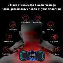 5 st/set fjärrstyrd EMS elektrisk pulsmassage för nacke, 8 massagelägen, 19 intensitetsnivåer, djup avslappningsmassagedyna, lindrar muskelspänningar, lämplig för muskler och rygg - Svart - Visa 12