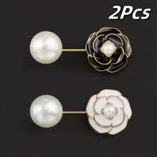 2枚优雅山茶花胸针别针，精致防滑衬衫夹，时尚服饰配饰 - 彩色 - 查看 3