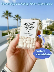 1pc Personalized Mint To Be Wedding Favor Sticker, Custom Name And Date Candy Box Sticker, Custom Mint Candy Box Sticker With Name And Date, Custom Candy Box Sticker, Mint To Be Label, Template, Custom Sticker, Personalized Name And Date Candy Box Sticker, Personalized Name And Date Sticker, Personalized Sticker - Couple Style - View 1