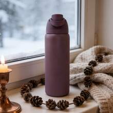 Owa Laa Dark Purple Large Capacity Stainless Steel Water Bottle,32oz/945ml,With A Straw,Exquisite Appearance,Keeps Drinks Hot Or Cold,Can Hold Iced Drinks And Water,Suitable For Leisure,Work,Sports,Indoors And Outdoors,Suitable For Students And Office Workers,As A Gift,Valentine's Day - 紫色 - 查看 2